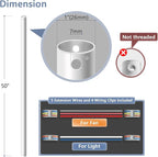 50" Ceiling Fan Downrod, 【1 Outside Diameter】 Matte White Extended Downrod, including 4 Wire Connectors and 5 Extension Wires (No Threads)