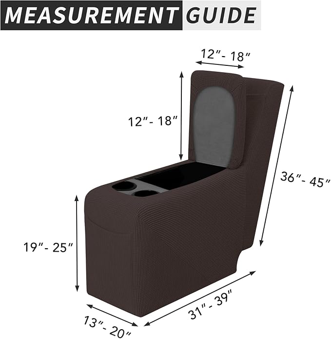 Easy-Going 2-Piece Recliner Console Cover for Reclining Loveseat Covers Stretch Jacquard Middle Console Cover for Recliner Couch and Sofa Chocolate