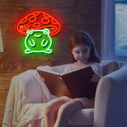 WLHOPE Mushroom Frog Neon Light for Wall Decor - Cute Green Red LED Sign for Bedroom, Kids Room, Home, Bar, Party, Classroom, Game Room