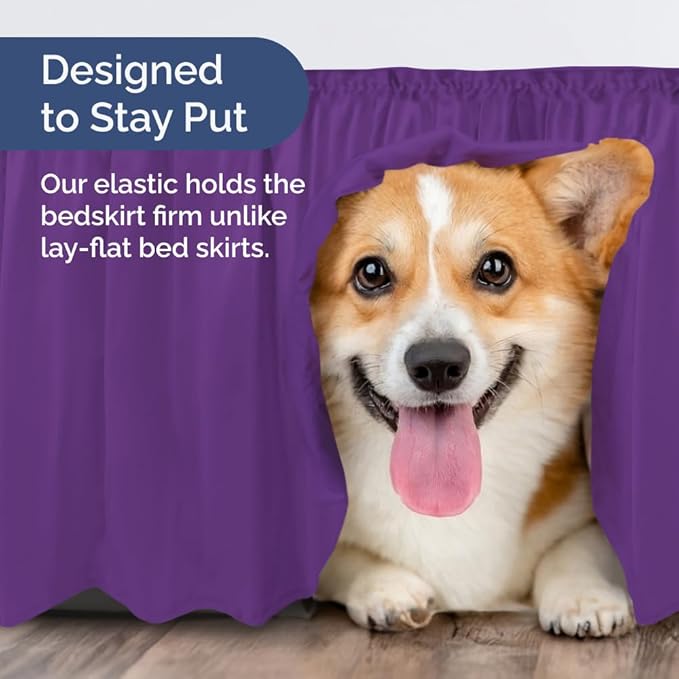 Wrap Around Dust Ruffle Bed Skirt - Purple - for Full Size Beds with 18 Inch Drop - Easy Fit Elastic Strap - Adjustable Pleated Bedskirt w/Brushed Fabric - Wrinkle Free - for Women, Men, Kids & Teens