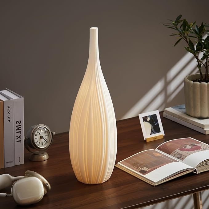 RONDURE 20.6" Modern Ceramic Table Lamp, Modern Bedside Lamps for Bedroom, Living Room and Nightstand, White Translucent Ceramic Shade, Warm Ambient Lighting, Home Decor