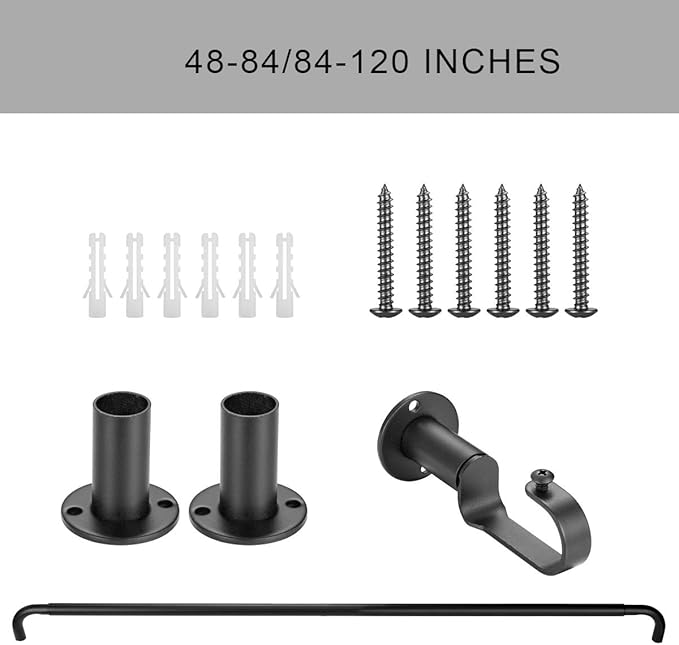 Room Darkening Curtain Rod, Wrap Around Design, Extra-Thick 1-Inch Diameter Single Drapery Rod, Extendable Metal Rod Set for the Blackout Curtains and Sheer (Matte Black, 84-120")