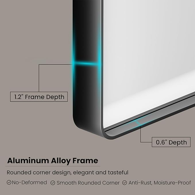 Black Bathroom Mirror 72X40 Inch, Black Metal Framed Mirror for Wall, Rounded Rectangle Matte Bathroom Vanity Mirror with Tempered Glass, Anti-Rust, Horizontal/Vertical