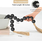 OMISHE 60" Long Extra Large Wood Bead Garland with 1.6" Diameter Wooden Beads and Tassels, Rustic Farmhouse Country Decorative Beads for Home Decor Tiered Tray Decor, Black