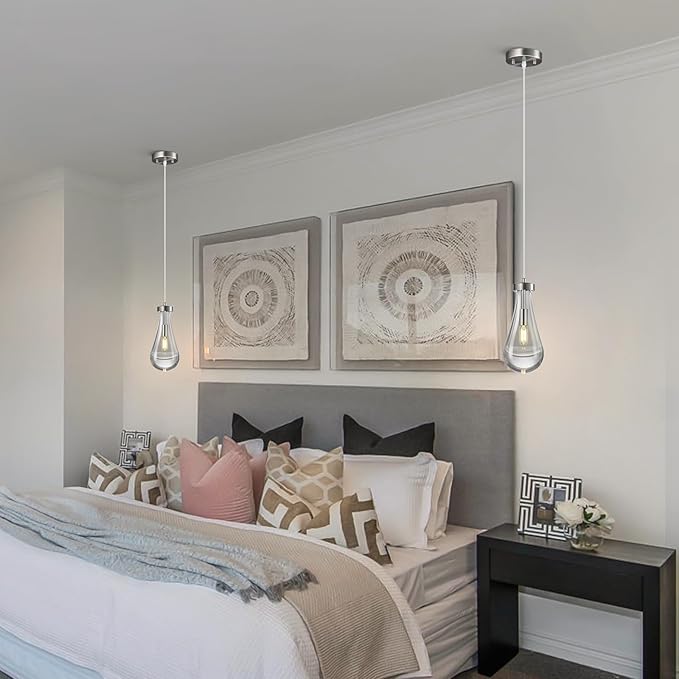 Raindrop Pendant Lights Kitchen Island Teardrop Nickel Hanging Light Fixtures Clear Solid Glass Pendant Light Modern Chandeliers for Dining Room Porch Corridor Living Room(1-Pack)