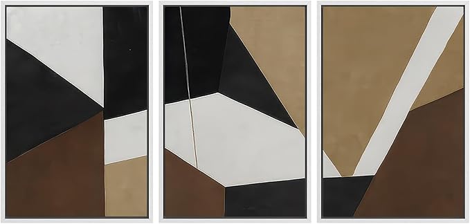 SIGNWIN Framed Canvas Print Wall Art Bold Geometric Shapes Modern Black, White, and Brown Abstract Photography Modern Art Minimalist Black and White for Living Room, Bedroom, Office - 16"x24"x3 White