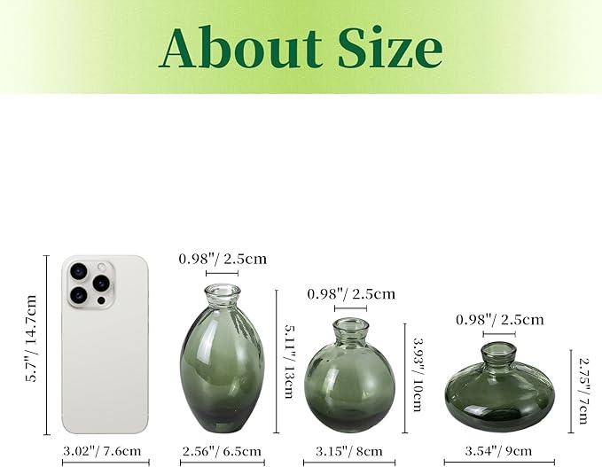 Hewory Glass Bud Vases for Centerpieces: Set of 12 Cute Green Small Vases Handmade, Mini Flower Vase for Floral Arrangement, Tiny Decorations for Home Office Wedding Reception Party Events Table Decor