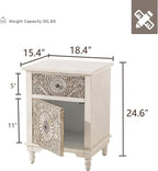 HOMPUS White Nightstand with Drawer & Storage, Fully-Assembled Flower Motif Night Stand for Small Spaces, 2 Drawer End Table with Storage for Living Room, Bedroom, Distress White