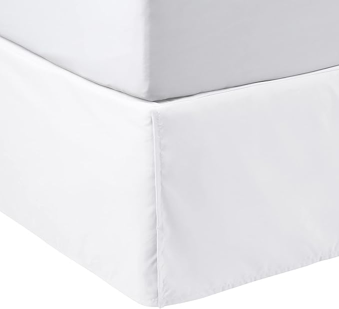 Amazon Basics Lightweight Pleated Bed Skirt, Queen, Bright White, Solid