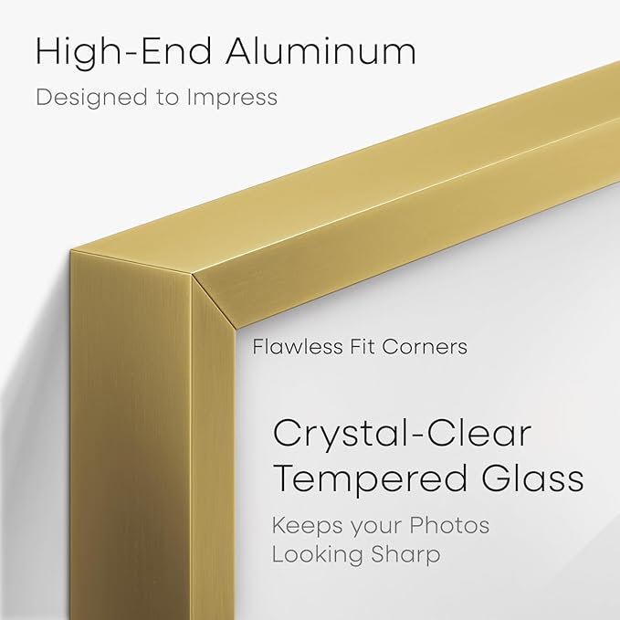 Homeforia 20x24 Picture Frame Gold, High End Metal 24x20 Frames for Wall, 20x24 Gold Frame Matted to 16x20 Print, 20 x 24 Poster Large Frame with Mat 16 by 20 Photo, Tempered Glass, Wall Kit, Set of 1