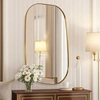 ANDY STAR 24"x40" Asymmetrical Wall Mirror，Brushed Gold Irregular Bathroom Mirror with Stainless Steel Metal Frame, Wall-Mounted Mirror for Bathroom, Entryway (Horizontal/Vertical)