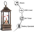 10'' Christmas Snow Globe Lantern Lighted Christmas Village Church Scene Musical Water Lantern with Swirling Glittering Home Decoration and Gift, Battery Operated or USB Powered