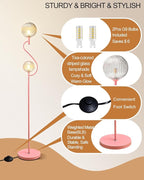 Lightdot Pink Floor Lamp, Mid Century Tall Standing Lamps with Globe Clear Glass Shade Soft Warm White Eye Care 3000K Bulbs Included, Modern Unique Floor Lamp for Living Room Bedroom