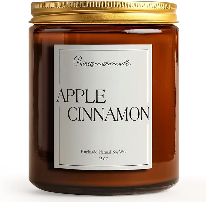 Cinnamon Apple Scented Candles for Home, Natural Soy Wax Aromatherapy Candle Gifts for Men & Women, Highly Scented & Long Lasting Non Toxic Jar Candle for Stress Relief (9oz)