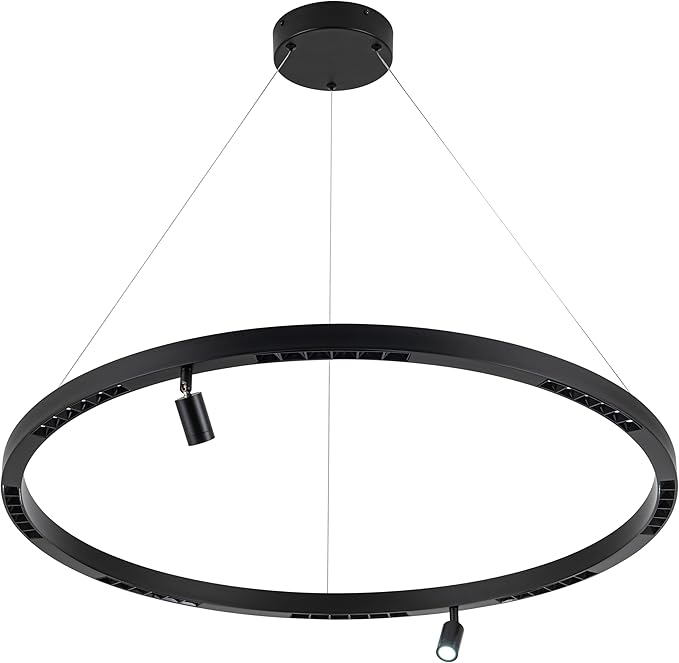 Modern LED Chandelier 1-Ring Circular 6000K 36W Dimmable Black Pendant Light with Adjustable Spotlights for Living Room, Dining Room, Kitchen, Bedroom, Foyer, Restaurant, Hotel, Bar