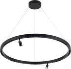 Modern LED Chandelier 1-Ring Circular 6000K 36W Dimmable Black Pendant Light with Adjustable Spotlights for Living Room, Dining Room, Kitchen, Bedroom, Foyer, Restaurant, Hotel, Bar