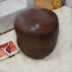 Round Shaped Goat Leather Handmade Eco-Friendly Brown Pouf - 18" x 18" x 18", Plain Solid, Recycled Cotton Filled Stuffed Leather Seating PF12