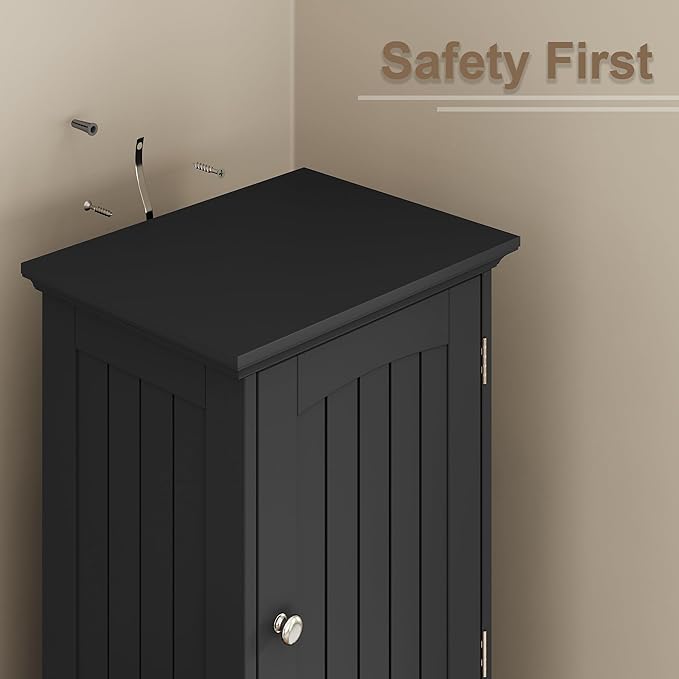 ChooChoo 67" Tall Bathroom Storage Cabinet Freestanding with Adjustable Shelves, Narrow Storage Linen Cabinet with 2 Doors and 1 Drawers for Bathroom, Living Room, Kitchen, Black