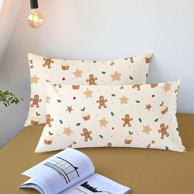 Christmas Comforter Set Twin Size, Christmas Bed Set with Gingerbread Beige Bedding Set for Holiday, 2 Pieces 1 Super Soft Comforter and 1 Pillowcase