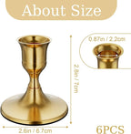 6PCS Brass Gold Taper Candle Holders, Vintage Metal Candlestick Holders for Dinner Room Table Centerpiece or Mantel Wedding Party Decor