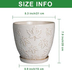 Ceramic Pots for Plants - 8 Inch Plant Pot with Drainage Hole and Saucer Large Planter Pot for Indoor Plants Outdoor Modern Flower Pot Home Decor White