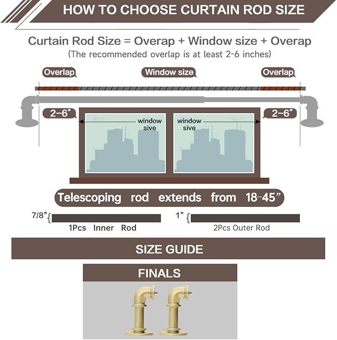 Gold Curtain Rods 18 to 45 in,Wraparound Curtain Rods,Adjustable Length,1 in Diameter Pipe,Wall or Ceiling Mounted,for Bedroom and Living Room (Gold 18” to 45”)