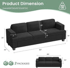2 Piece Set Comfy Sofa Couch, 2 3-Seater Sofa with Deep Seats, Modern Sleeper Couch for Living Room, Dark Grey Chenille