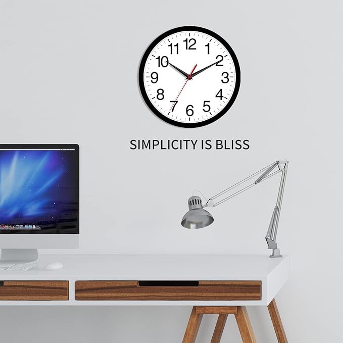 Wall Clock Modern 10 Inch Black Battery Operated Silent Non Ticking Analog for Living Room Office Home Bedroom Kitchen Bathroom