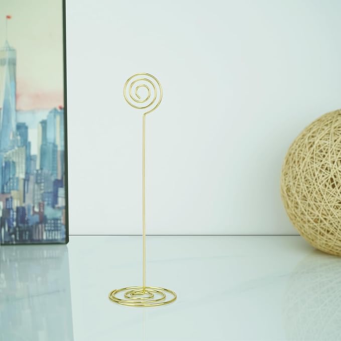 Place Card Holders - 10pcs 8.6" Tall Table Card Holders Table Number Holders Table Picture Stand Wire Photo Holder for Place Cards Wedding Party Office Desk Name Memo Menu Clips (Gold)