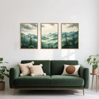Celestdeco Green Foggy Mountain Framed Canvas Wall Art Set, Misty Forest Wall Decor, Watercolor Pine Tree Wall Painting, Large Nature Landscape Art Print for Living Room, Bedroom, Office - 24"X36"X3