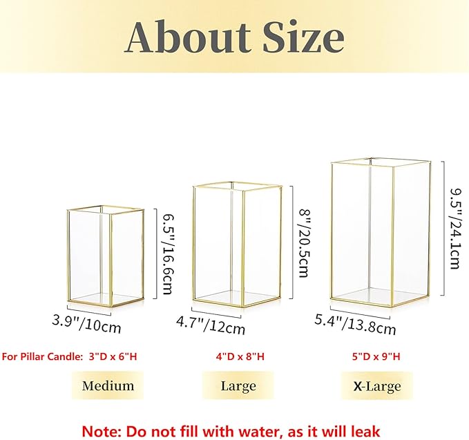 Hewory Glass Hurricane Candle Holder Set of 18, Gold Large Hurricane Centerpiece for Table, Tall Floor Square Pillar Candle Holders Lantern Set for Wedding, Anniversary, Party, Fireplace, Dining Room