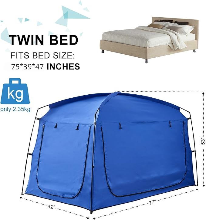 Privacy Blackout Sleep Bed Tent for Adults Kids Portable Bed Canopy Lightweight Breathable Mesh Windows Tents