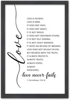FZMHASLWW Love Is Patient Kind Wall Decor 16"×11" Love Never Fails 1 Corinthians 13 Bible Verse Sign Wood Framed Wall Hanging Art (Black)