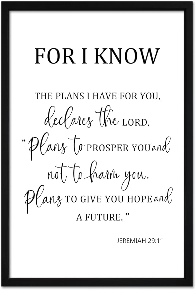 flowtorely For I Know The Plans I Have For You Wall Decor 24"×16" Jeremiah 29:11 Bible Verse Sign Christian Scripture Large Wood Framed Wall Hanging Art (Black)