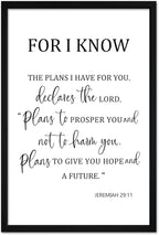 flowtorely For I Know The Plans I Have For You Wall Decor 24"×16" Jeremiah 29:11 Bible Verse Sign Christian Scripture Large Wood Framed Wall Hanging Art (Black)