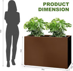 Galvanized Steel Planter Box-No Installation Required Metal Rectangular Block Long Box Planter Modern Outdoor Planters All-Weather Use with Drainage Holes for Patio/Porch, 36×24×12IN（Brown）