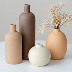 Modern Ceramic Vase Set, Neutral Colors, Decorative Vases for Home Shelf Decor, 4 Piece Collection (Coffee Mix Set 4)