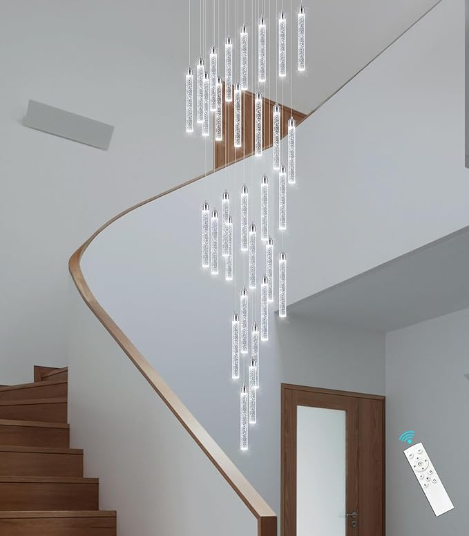 30-Light 197'' High Ceiling Chandeliers Modern Crystal Chandeliers for Entryway Long Spiral LED Dimmable Chandelier Flush Mount Ceiling Staircase Foyer Living Room Sloped ceilings Light Fixture