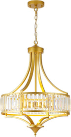 Modern Gold Crystal Chandelier, 20 Inch Large Ceiling Pendant Light Fixture with 50'' Adjustable Hanging Chain, 5-Light Farmhouse Chandelier for Dining Room, Living Room, Bedroom, Entryway
