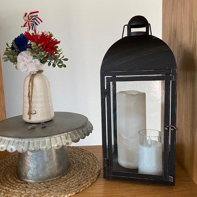 NEEDOMO Lanterns Decorative Outdoor & Indoor, Set of 3 Outdoor Lanterns for Porch, 23" Large Candle Lantern, Bronze Metal Frame with Glass, Vintage Farmhouse, Patio, Pathway, Garden, Fall, Christmas