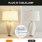 Plug in White Large Ceramic Table Lamps 26.75In, Modern Textured Table Lamp Decorative for Living Room Bedroom Nightstand Bedside Office Desk