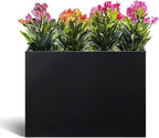 Metal Rectangular Planter Box Tall Planters for Outdoor Plants Modern Heavy Duty with Drainage Holes for Outside Indoor Patio Deck - Black, 32”x 12”x 24”