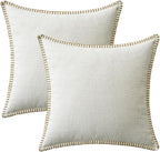 MIULEE Pack of 2 Christmas Pillow Covers 20x20 Inch Pure White Farmhouse Decorative Throw Pillow Covers with Stitched Edge Soft Chenille Solid Dyed Couch Pillow Covers for Sofa Bed Living Room