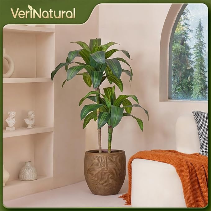 Artificial Dracaena Tree, 4FT Tall Fake Plants with UV Resistant Leaves, Faux Tropical Yucca Trees for Indoor Outdoor, Potted Large Floor Plant for Home Decor Living Room Porch, VN123