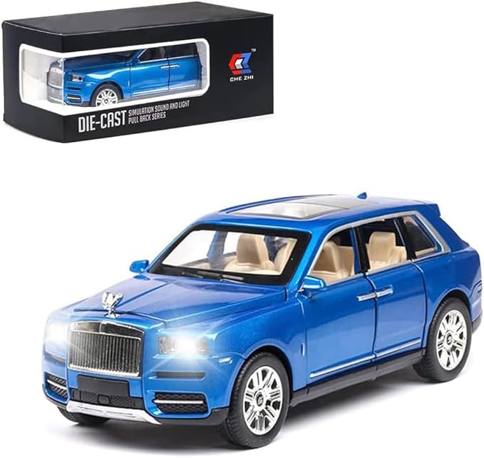 EROCK Exquisite Car Model 1/24 Rolls-Royce CULLINAN Model Car Toy, Zinc Alloy Pull Back Car Toy with Sound and Light for Kids Boy Girl Birthday Gift Children's Day Gift (Blue-CULLINAN)