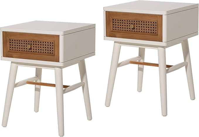 COZAYH Set of 2 Fully-Assembled Modern Farmhouse Clean-Lined Nightstand, End Table with 1 Drawer,Distressed White