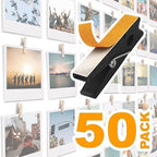 50 Pack Mini Self Adhesive Clips for Pictures - Black Wood Clip Photo Holders for Wall, Poster Hanger, Photo Cards Hanging Display Board & Picture Boards, Artwork Photos Holders Card Room Decor