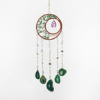 Green Agate Gemstone Large Moon Dream Catcher Chakra Tree of Life Dream Catcher with Aventurine Handmade Dreamcatcher Suncatcher Wall Decor for Adults Boys Girls Bedroom Garden Bless Gift