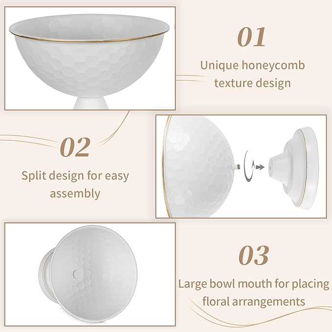 Sziqiqi White Urn Vase for Wedding Centrepiece: 5.5in Small Vases for Table Decoration Set of 2 - White Vintage Pot for Artificial Flower Arrangement - Metal Unique Honeycomb Vase for Birthday Party