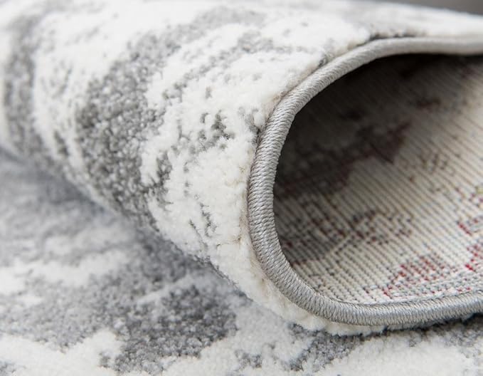 Unique Loom Rosso Collection Vintage, Geometric, Bohemian, Traditional, Distressed, Southwestern Area Rug, Rectangular 5' 0" x 8' 0", Light Gray/Ivory